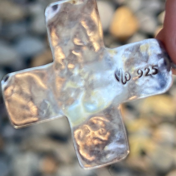 Rare square cross silver pendant signed marked designer artisan pearl vintage - Picture 4 of 9